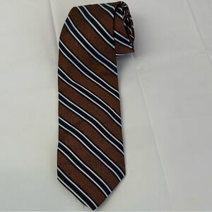 Brooks Brothers Rust Orange Navy Diagonal Striped Tie USA Silk 60” EUC